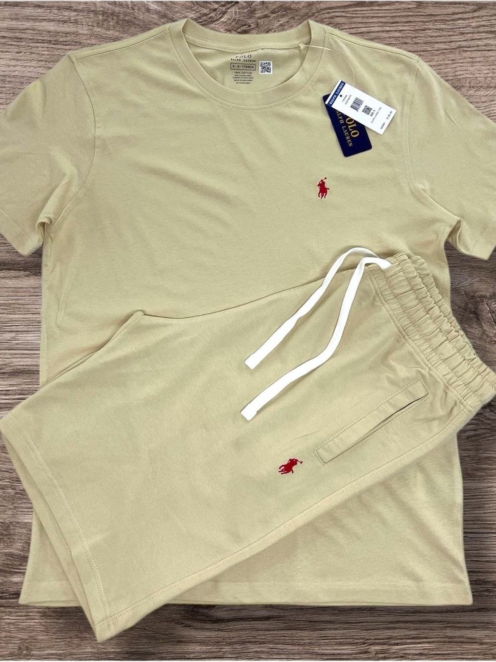 Ralph Lauren Men's Light Olive Green Cotton Shorts with Red Pony